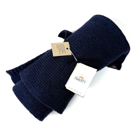 Faherty Accessories - NWT Faherty Jackson Scarf OS Navy Blue Heather Waffle Organic Cotton Blend Knit